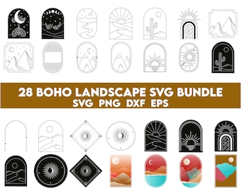 boho landscape svg bundle, Mountain svg, boho svg, boho landscape svg, flower svg, botanical svg, glass can svg, geometric mountain svg