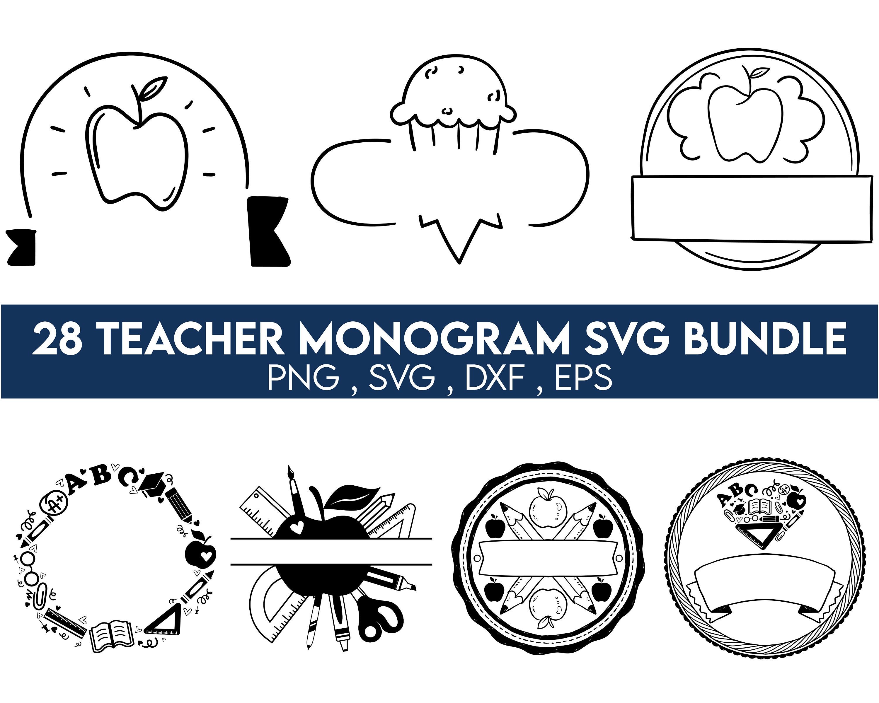 Teacher Monogram Svg Bundle, Teacher Shirt Svg, Back to School Svg ...