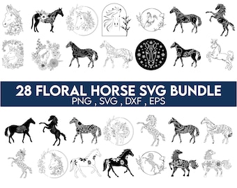 Floral Horse SVG Bundle, Floral Horse Silhouette, Floral Horse Clipart, Rustykalny SVG, Farmhouse SVG, Summer SVG, Animal Silhouette