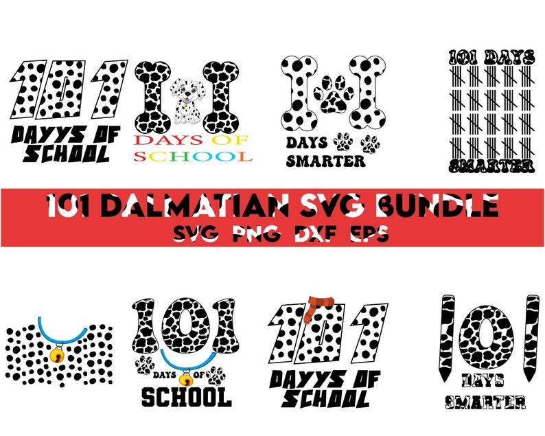 Dalmatiërs Svg, 101 Schooldagen svg, 101 Schooldagen Dalmatiër, 100 Dagen Slimmer PNG, 101 svg, Dalmatische svg, hondenliefhebber svg afbeelding 4
