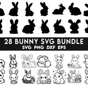 Bundle de lapin de Pâques, Svg de forme de lapin de Pâques, Svg de lapin, Svg de lapin, Svg de forme de lapin, contour de lapin, Silhouette de lapin