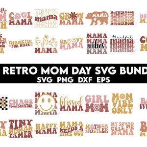 Día de la Madre SVG Bundle, Funny Mom Shirt Svg, retro mama svg, mom svg, boho mama svg, groovy svg, mama ondulado texto svg, Mom png