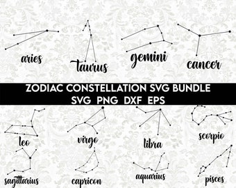 Zodiac Constellation SVG Bundle, Astrology SVG, Constellation Svg, Celestial Svg, Zodiac Clipart, Astrology Design for Shirt
