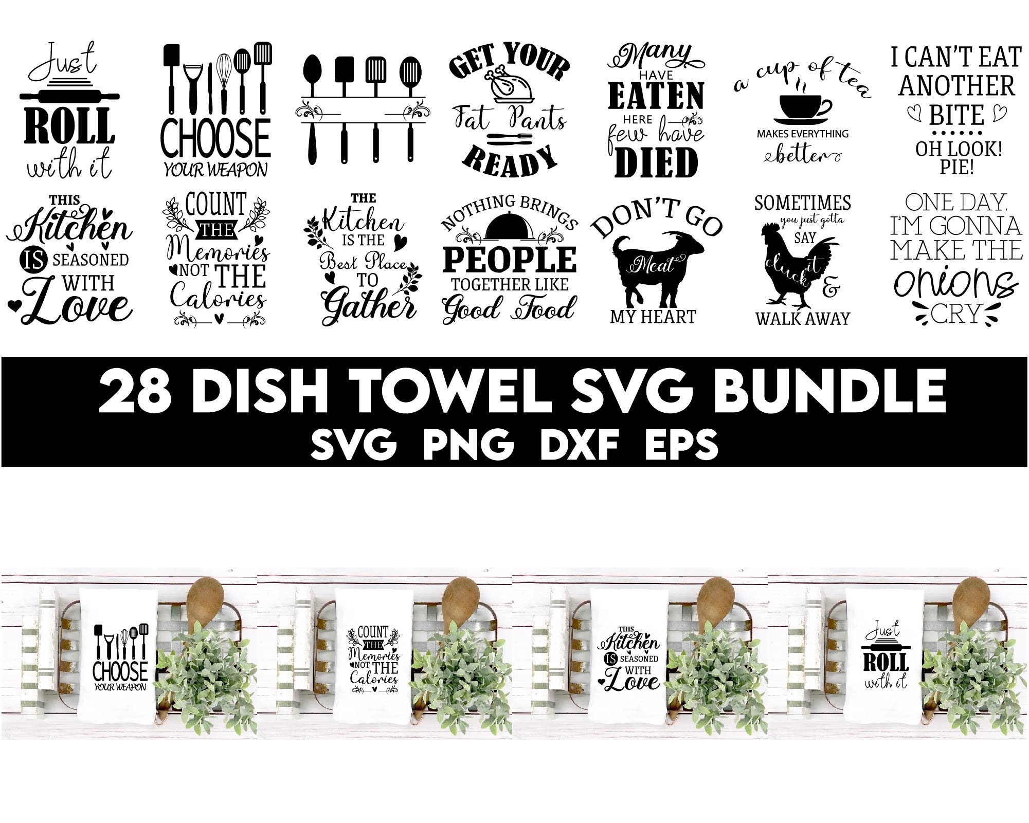 DIY Kitchen Tea Towel Collection in SVG, AI, and WPC - Pazzles