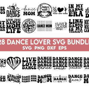 Paquete Svg de amante de la danza, Svg de equipo de danza, Svg de citas de danza, Svg de danza retro, Svg de amante de la danza, Svg de ballet, Clipart de danza