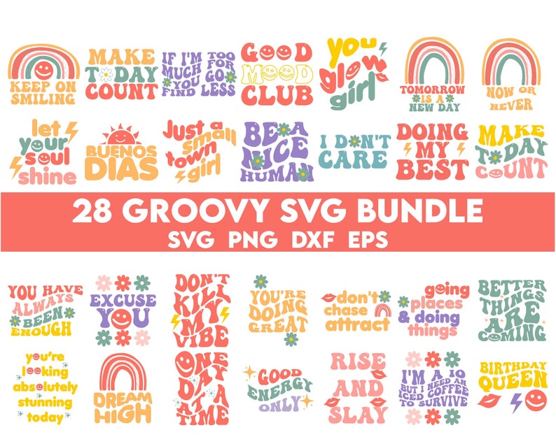 Groovy Svg Bundle, Boho Svg, Hippie Svg, Aesthetic Svg, Inspirational ...