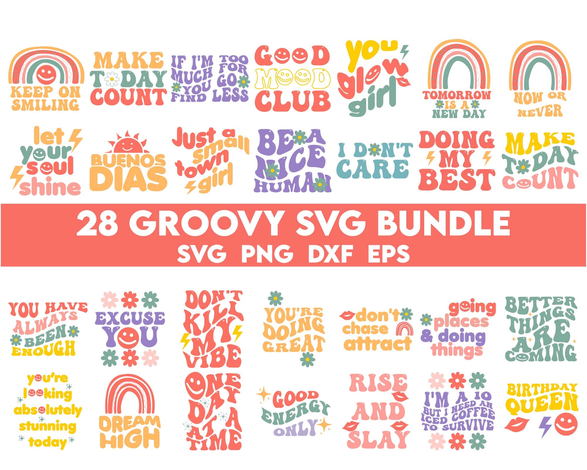 Groovy Svg Bundle, Boho Svg, Hippie Svg, Aesthetic Svg, Inspirational ...