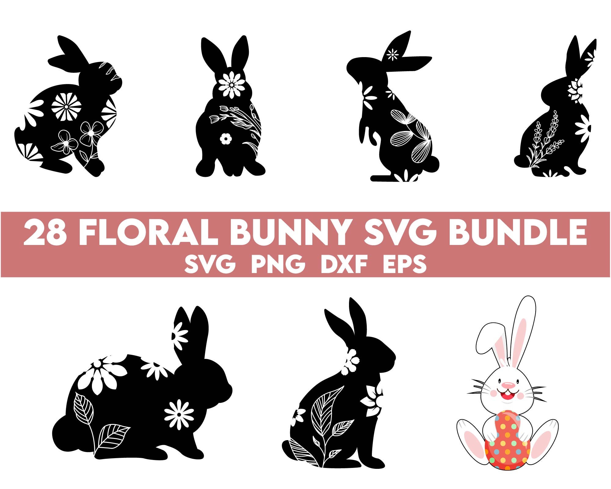 Floral Bunny SVG Bundle Happy Easter Svg Bunny Face Svg - Etsy