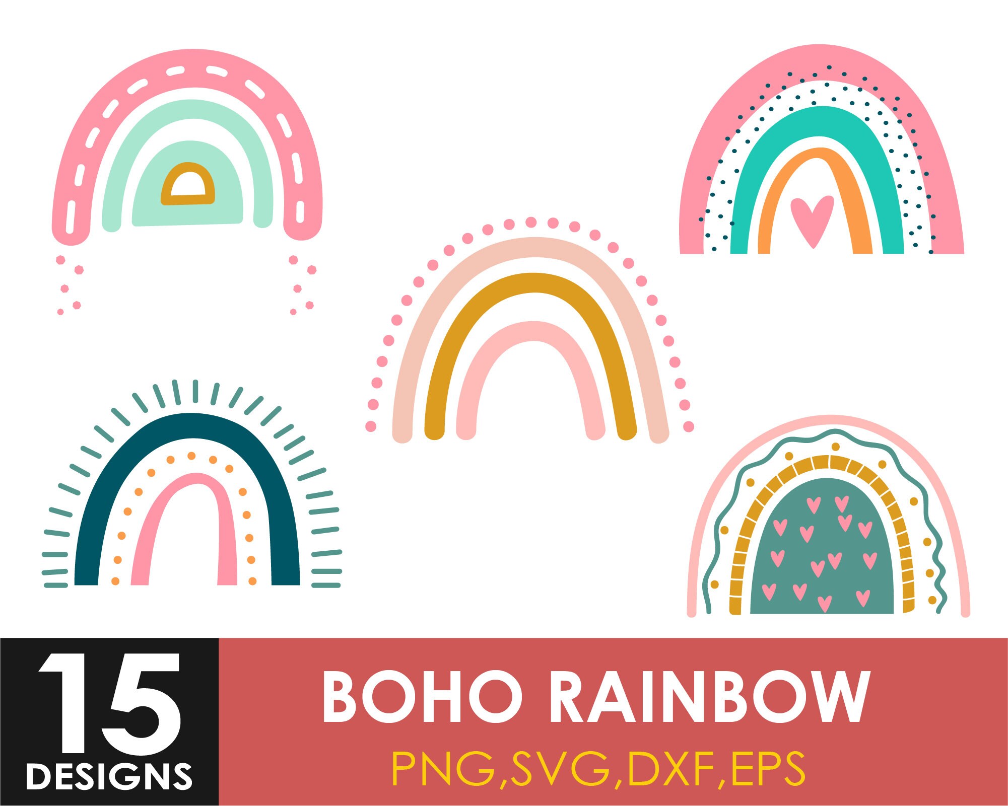 Boho Rainbow Svg Bundle, Cute Rainbow Svg, Boho Rainbow Clipart ...