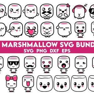 Marshmallow SVG BUndle, Kawaii Marshmallow Face SVG, Camping svg, Smores Clipart, Smore SVG, Marshmallow Clipart, Black and White