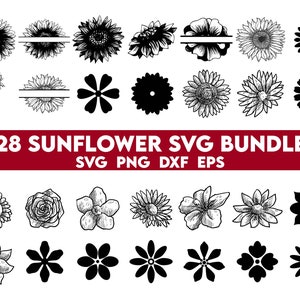 Sunflower Svg Bundle, Floral Svg Bundle, Sunflower Clipart, Sunflower Png, Floral Png, flower outline Svg, flower Svg