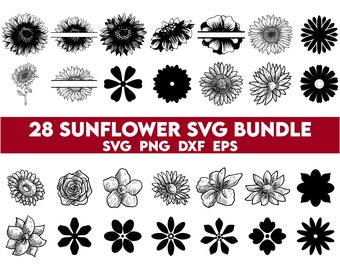 Sunflower Svg Bundle, Floral Svg Bundle, Sunflower Clipart, Sunflower Png, Floral Png, flower outline Svg, flower Svg