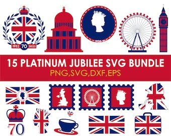 Pakiet svg Platinum Jubilee, svg queens jubileusz, svg queen, clipart sylwetka królewska, svg jubileusz tantiem, DXF jubileusz, pliki svg dla cricut