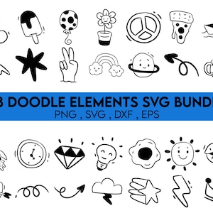 Paquete Doodle Elements Svg, Doodle Elements Svg, Elementos png, Florece Remolino, Subrayado Divisor de Texto, Bordes de Decoración, Cricut Svg