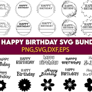 Happy Birthday cake topper svg bundle, birthday svg, cake topper svg, happy birthday wreath svg, cake topper wreath svg, custom cake topper