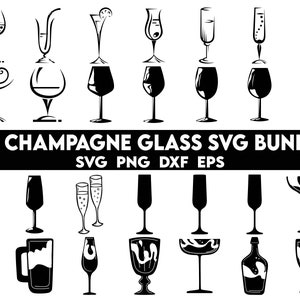 Paquet de svg de verre de champagne, Champagne SVG, Clipart de verre de champagne, Fizz, Nouvel An, Célébration, Cheers, Bouteille de champagne Cricut