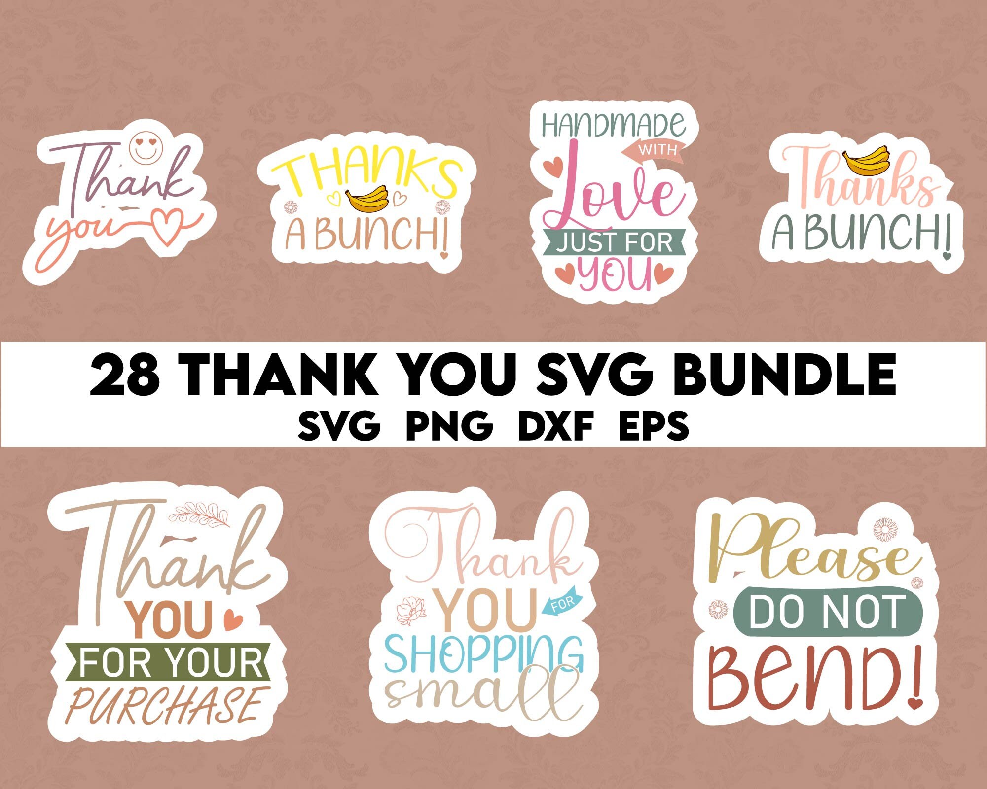 Boho Thank You Stickers Svg Bundle, Thank You Stickers for Small ...