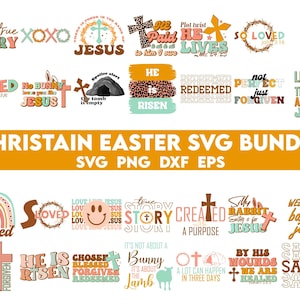 Christelijke Pasen Svg Bundel, Retro svg, Hij Risen svg, Bijbelvers svg, Pasen svg, religieus pasen svg, Jezus svg, opstanding dag svg