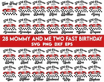 Pacchetto SVG di mamma e me due compleanno veloce, compleanno di famiglia abbinato in formato SVG, compleanno di auto da corsa in formato SVG, ragazzo di compleanno di auto da corsa per bambini in formato SVG