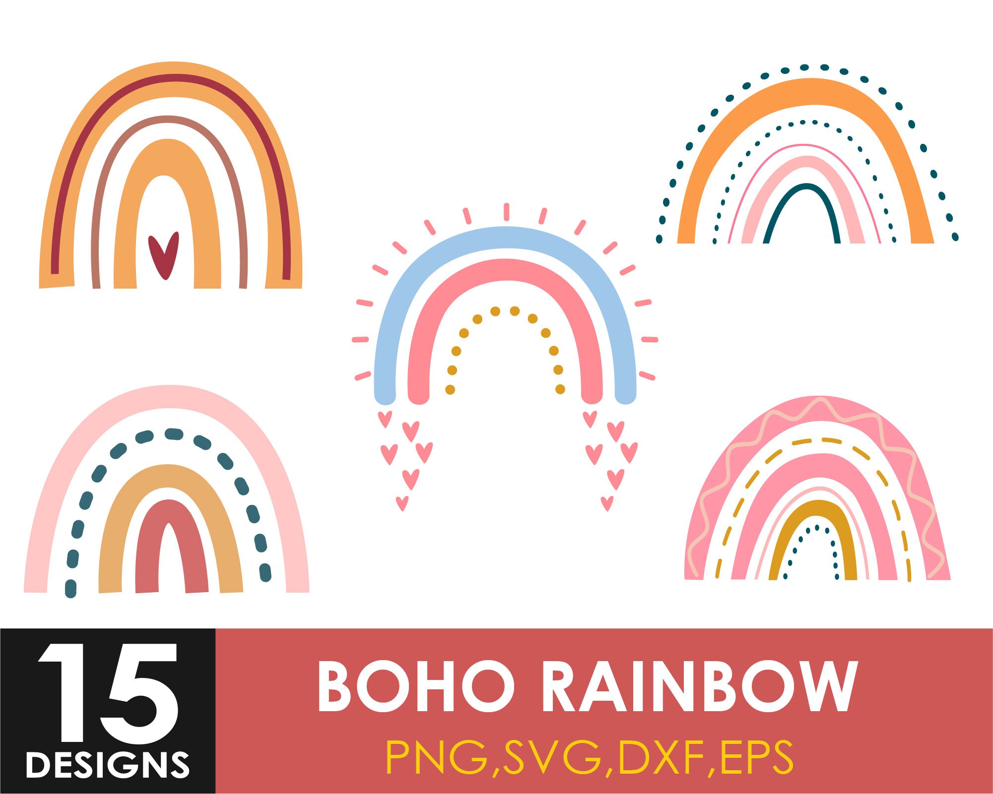 Boho Rainbow Svg Bundle, Cute Rainbow Svg, Boho Rainbow Clipart ...