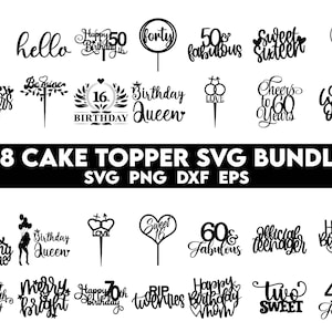 Anniversaire Cake Topper SVG Bundle, Cake Topper svg, svg joyeux anniversaire, gâteau de mariage, gâteau svg, Topper Laser Cut-Digital Download