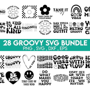 Groovy SVG Bundle, Hippie SVG, Inspirational SVG, Retro SVG, Motivazionale SVG, Estetico SVG, Boho SVG, Testo ondulato SVG Cricut, Retro Smiley Face SVG