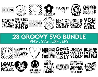 Groovy svg Bundle, Hippie svg, inspirierend svg, Retro svg, motivierend svg, ästhetische svg, Boho svg, gewellter Text svg Cricut, Retro Smiley Face SVG