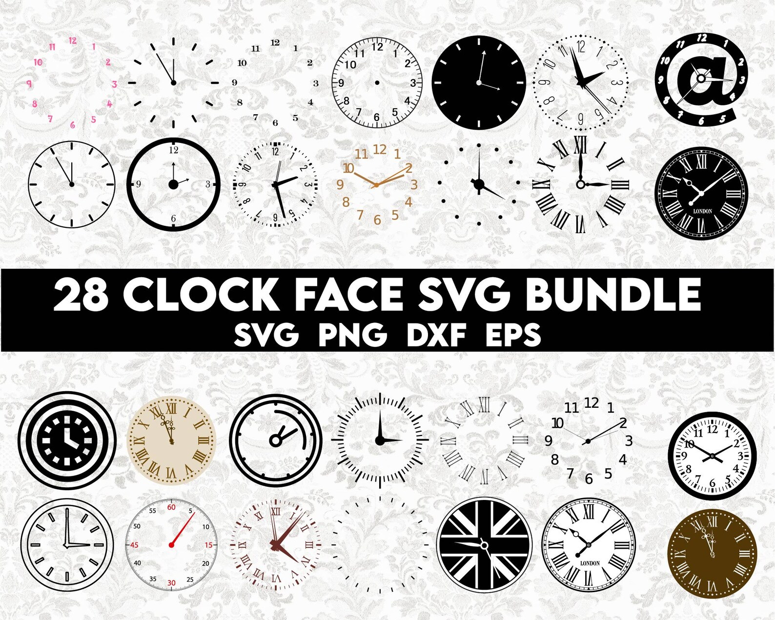 CLOCK FACE Svg Bundle, Clock Svg, Clock Face Clipart, Clock Numbers Svg ...