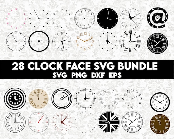 CLOCK FACE Svg Bundle, Clock Svg, Clock face clipart, Clock Numbers Svg, Roman numeral clock, Clock face template, Clock silhouette