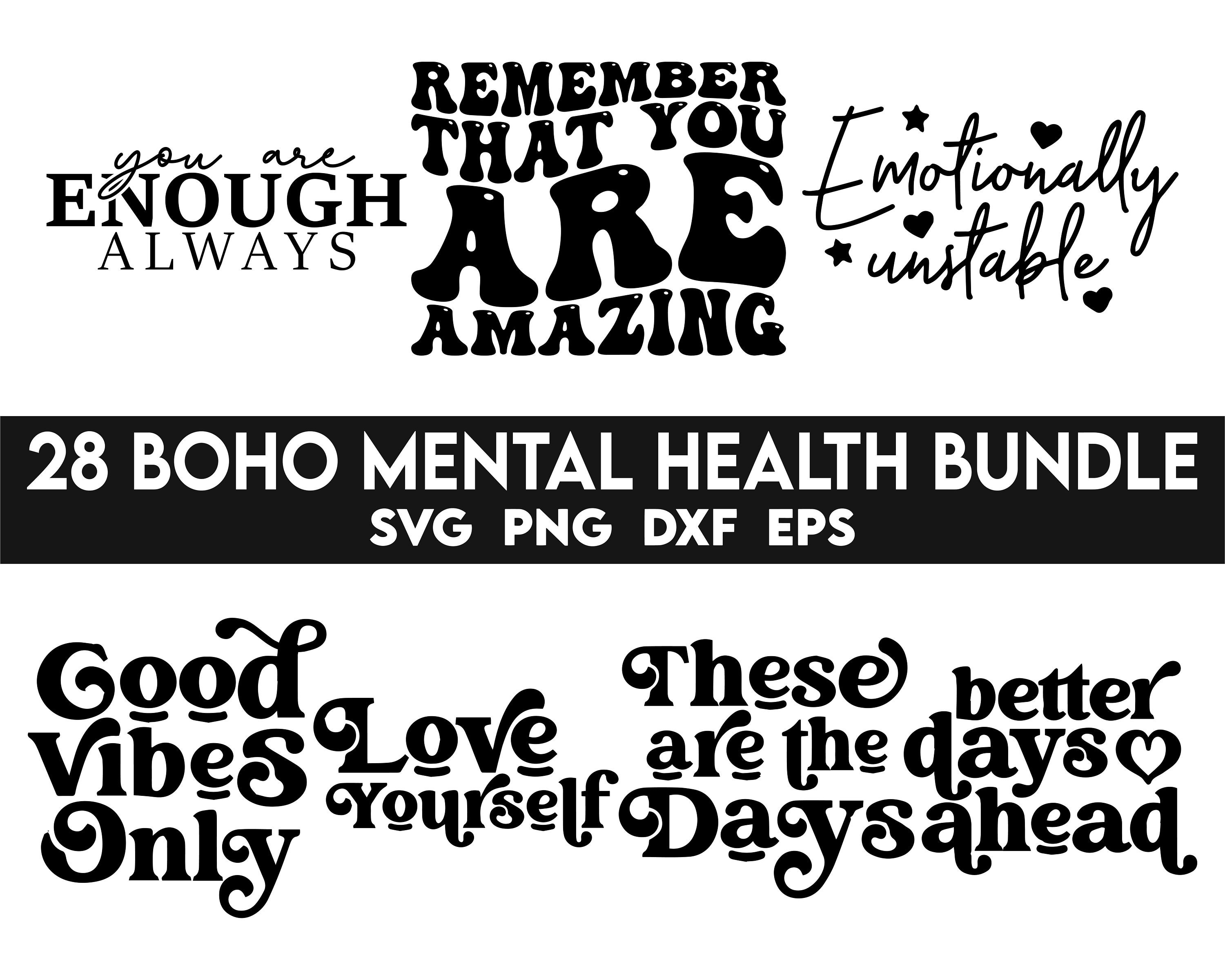 Mental Health Svg Png Bundle, Retro Inspirational Quotes Svg, Positive ...