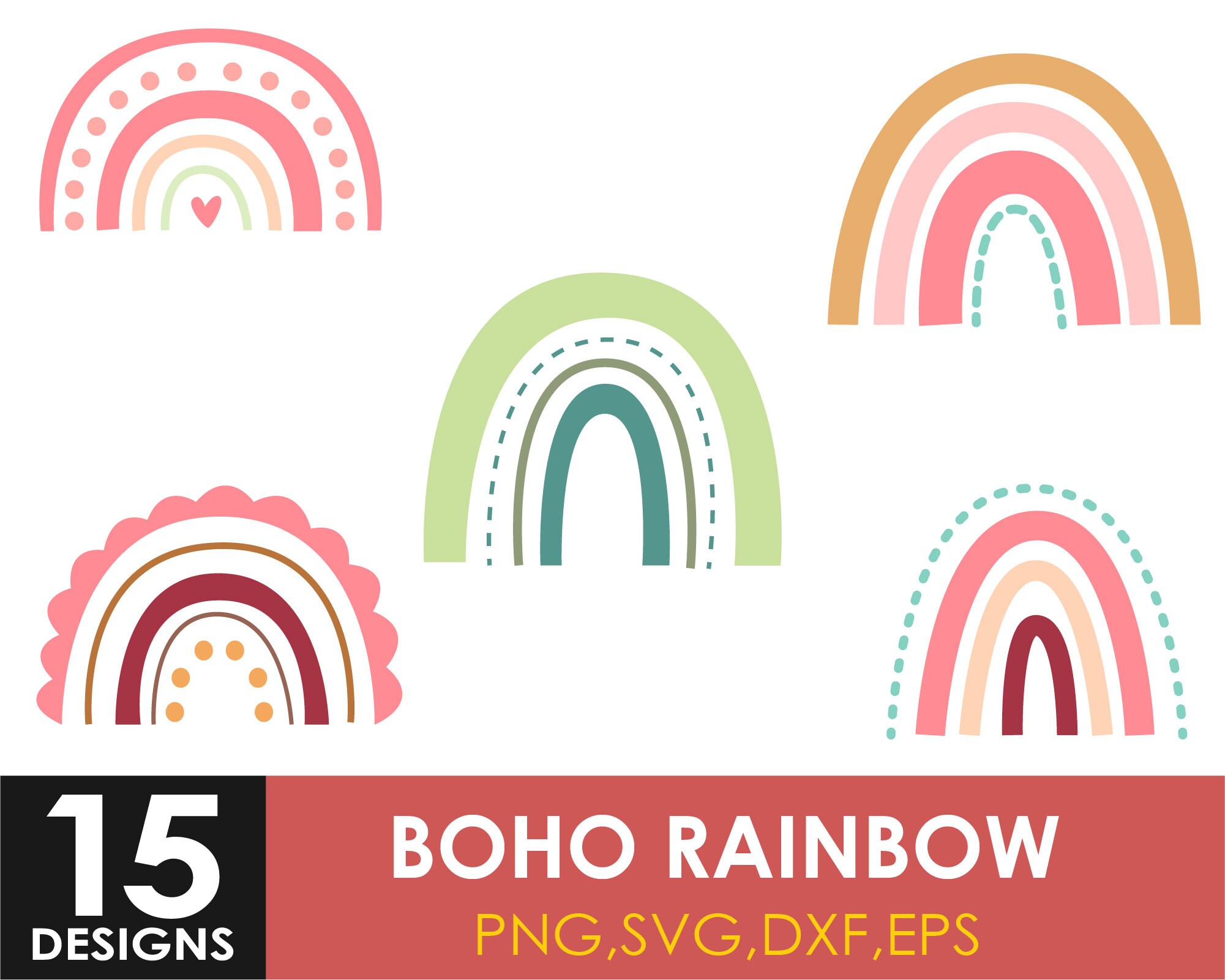 Boho Rainbow Svg Bundle, Cute Rainbow Svg, Boho Rainbow Clipart ...