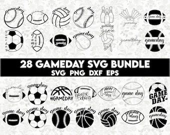 Game Day SVG Bundle, Football svg, Baseball svg, Soccer svg, Basketball svg, Volleyball svg, hockey svg, svg files for cricut, game day png