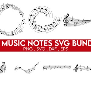 以下が含まれることがあります： 白黒の音楽記号のSVGファイル28個セット。記号は円形、渦巻き、線など、さまざまなデザインで配置されています。画像の上部に「28 MUSIC NOTES SVG BUNDLE PNG, SVG, DXF, EPS」というテキストが赤色で表示されています。