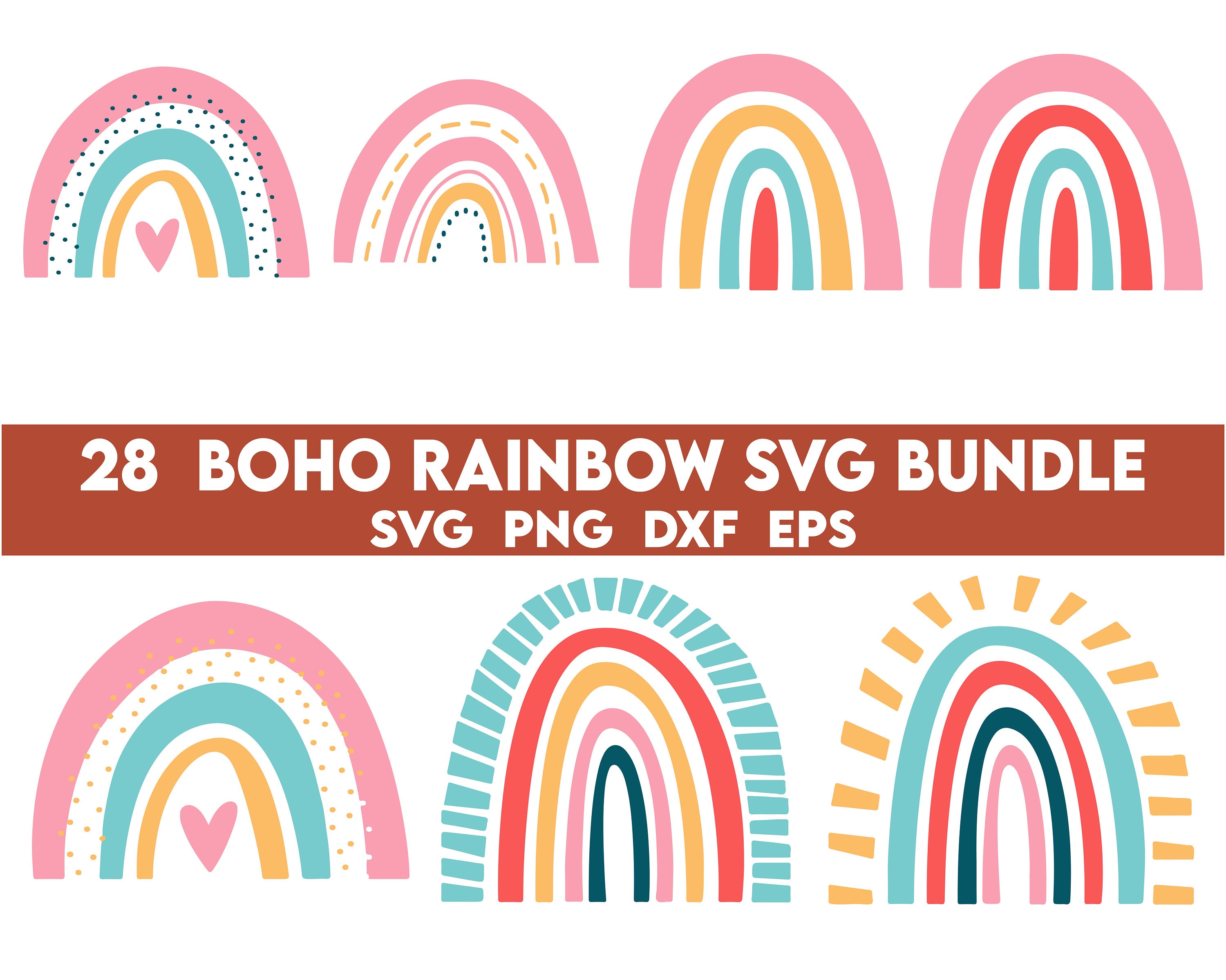 Boho Rainbow SVG, Rainbow SVG, Layered Bohemian Rainbow, Boho PNG ...
