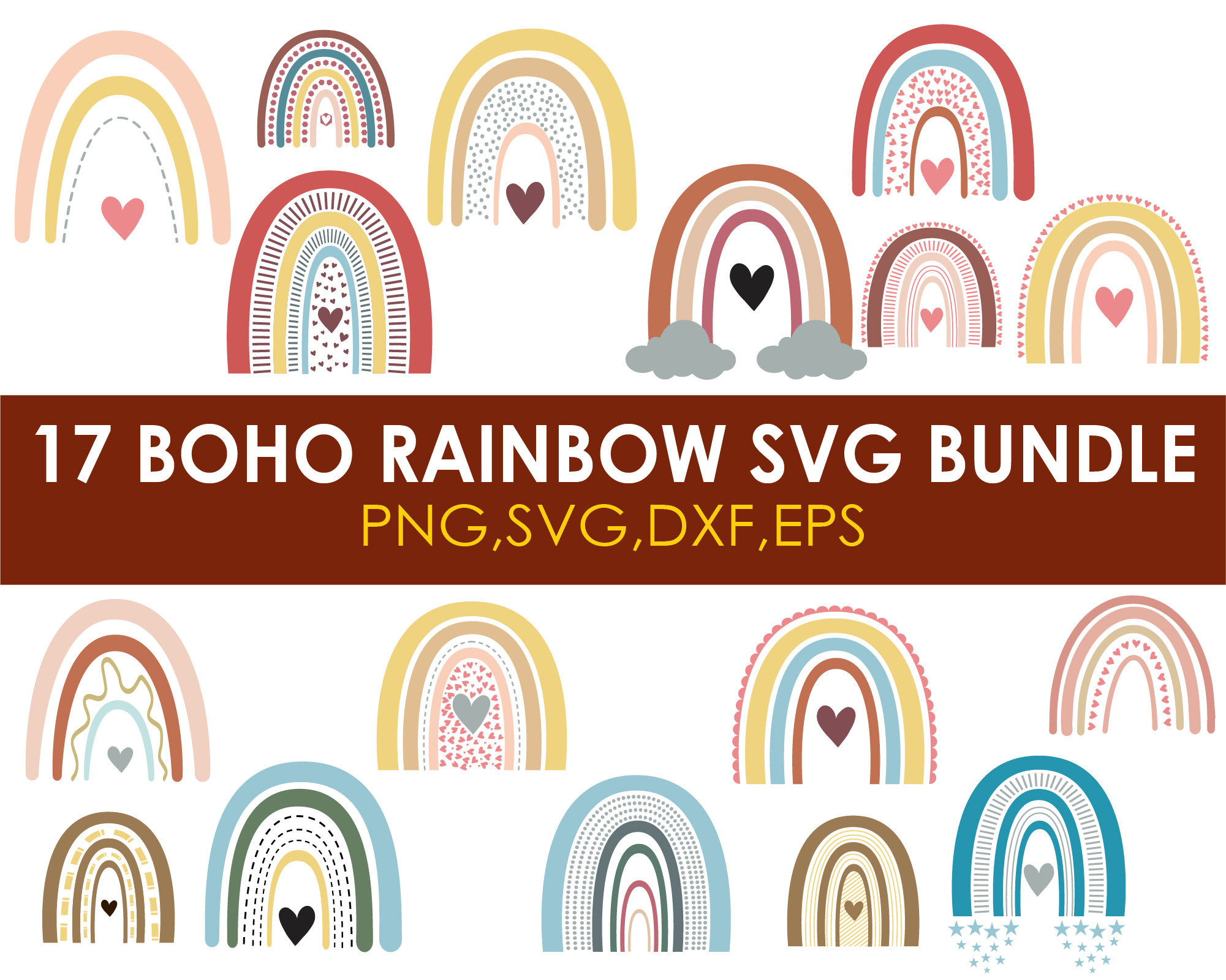 Boho Rainbow Svg Bundle Cute Rainbow Svg Boho Rainbow - Etsy