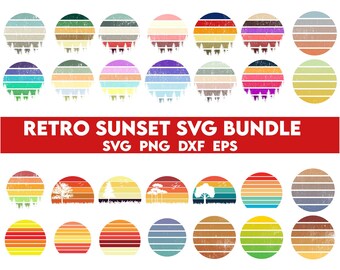 Retro Sunset SVG Bundle, 80s Sunset SVG, Instant Download Retro Svg, Retro Sunset Clipart, Sunset Retro SVG, retro sunset png