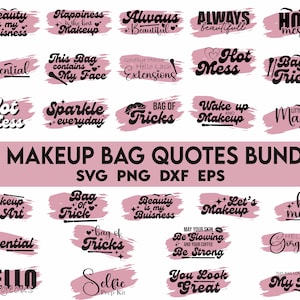 Paquete SVG de bolsa de maquillaje, citas de belleza svg, bolsa cosmética svg, moda svg, diseño de bolsa de maquillaje, bolsa de maquillaje PNG