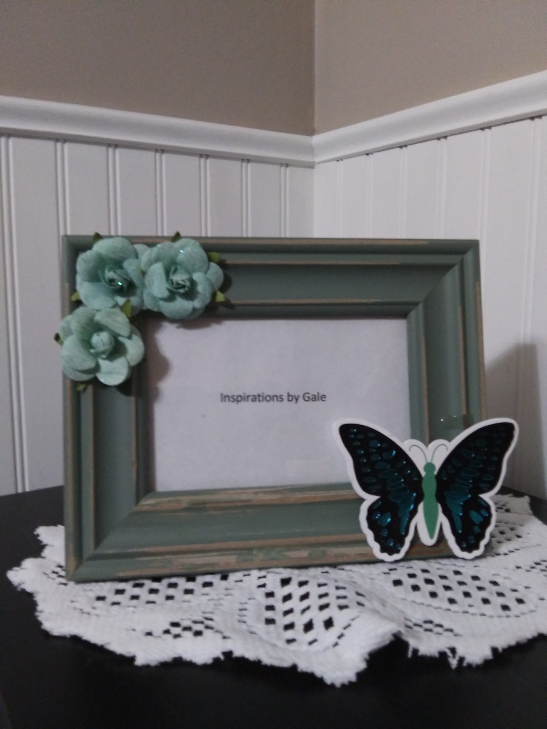 Green Ruffles Frame Green Picture Frame With Flowers and Butterfly - Etsy