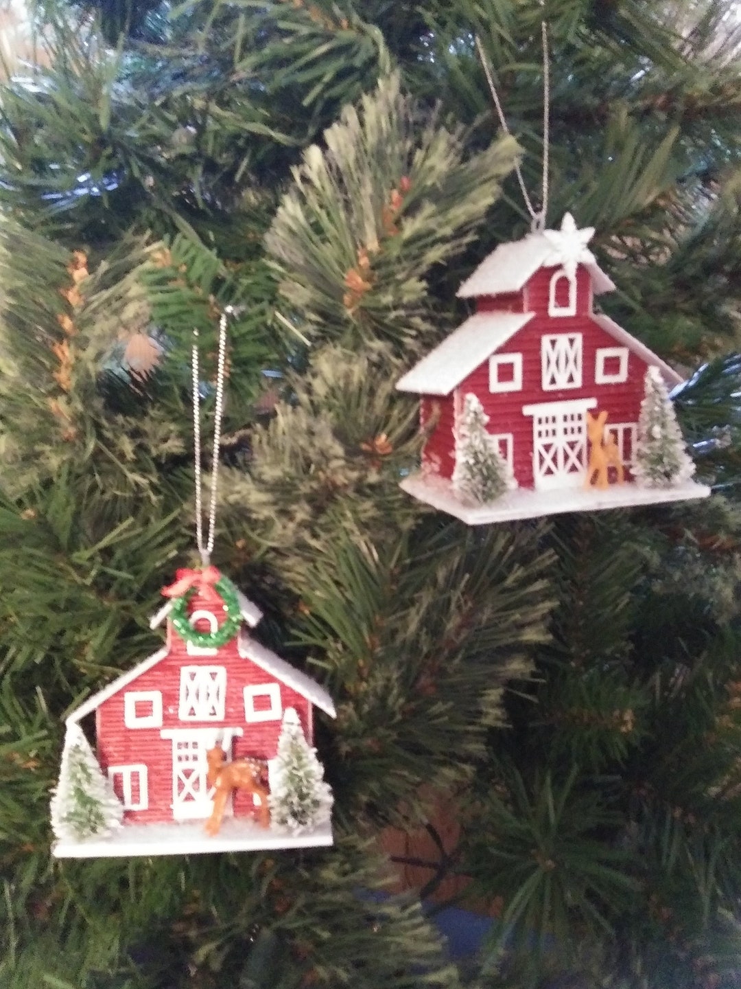 Country Barn House Tree Ornament set of 2 Etsy