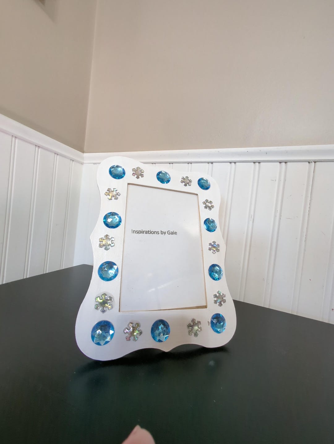 White Picture Frame With Blue Beads - Etsy