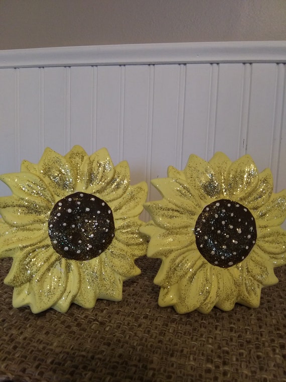 Ceramic Sunflower Decor set of 2 Etsy