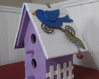 Purple with Blue Bird Birdhouse