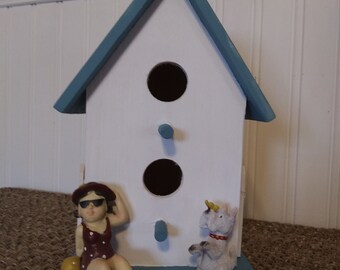 White and Blue Birdhouse (w/ lady)