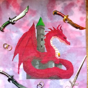 Red Dragon Fantasy Cross Stitch Pattern, Thordak The Cinder King, Fairy Tale
