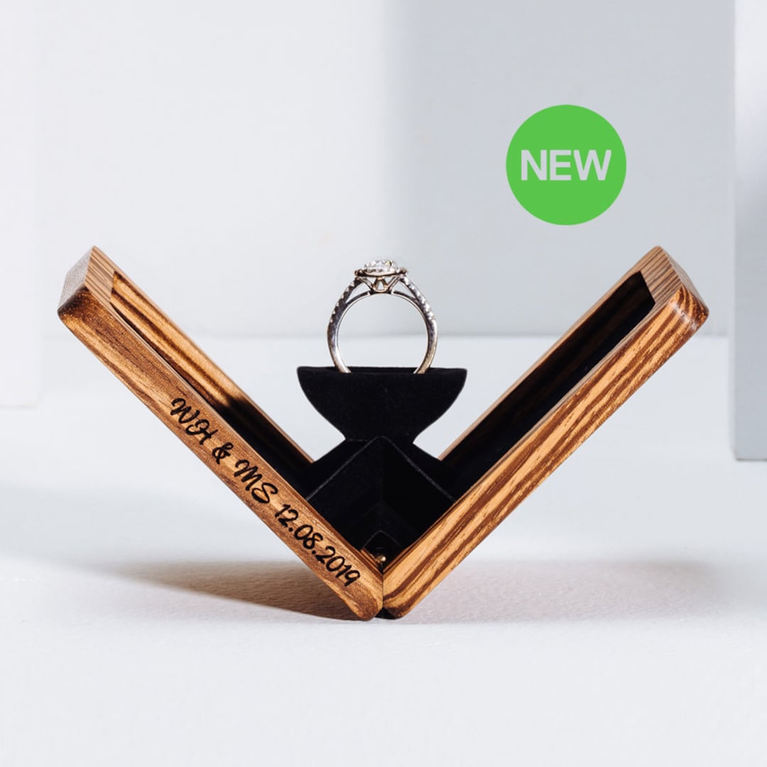 Zebrano Wood Rotating Ring Box: Thin Engagement Proposal Box