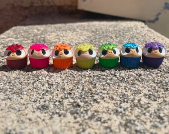 Tiny Rainbow Cupcakes, small food, kawaii food, miniature food, polymer clay, cupcake, handmade gift, desk buddy, pocket pal