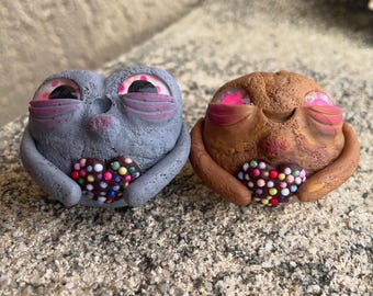 Rock Pals (chocolate heart), rock friend, orginal sculpture, one of a kind, handmade clay figurine, polymer clay, ooak, gift, cute, rocks