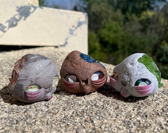 Rock Pal, rock friend, nature , one of a kind, handmade clay figurine, polymer clay, geode, gift, cute, rocks, whimsical, fairy, crystal