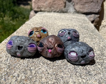 Rock Pals (Painted),  rock friends, orginal sculpture, one of a kind, handmade clay figurine, polymer clay, ooak, gift, cute, rocks