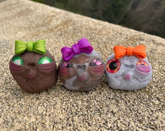 Rock Pal (Bow),  rock friend, orginal sculpture, one of a kind, handmade clay figurine, polymer clay, girly, gift, cute, ooak, rocks,